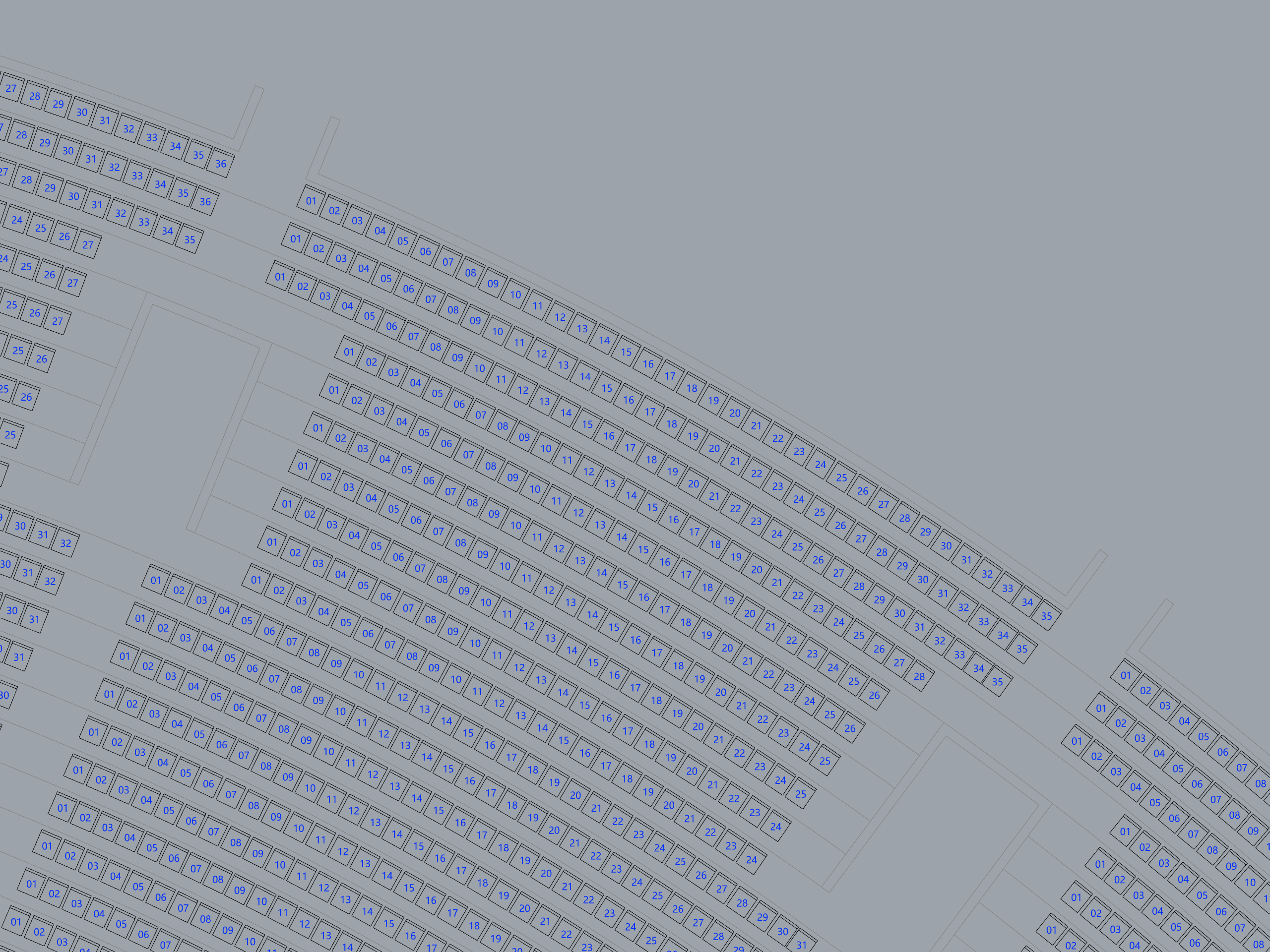 Consecutive seat numbers organized by row
